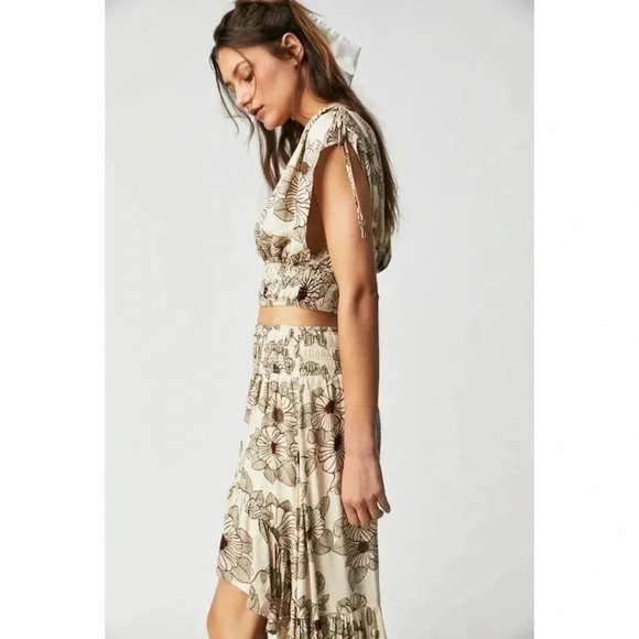 New Free People Morning Sun Set Two Piece Matching Skirt Cream Floral Small - Picture 3 of 17